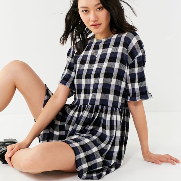 Urban Outfitters Textured Plaid Babydoll Dress - Picture 2 of 7